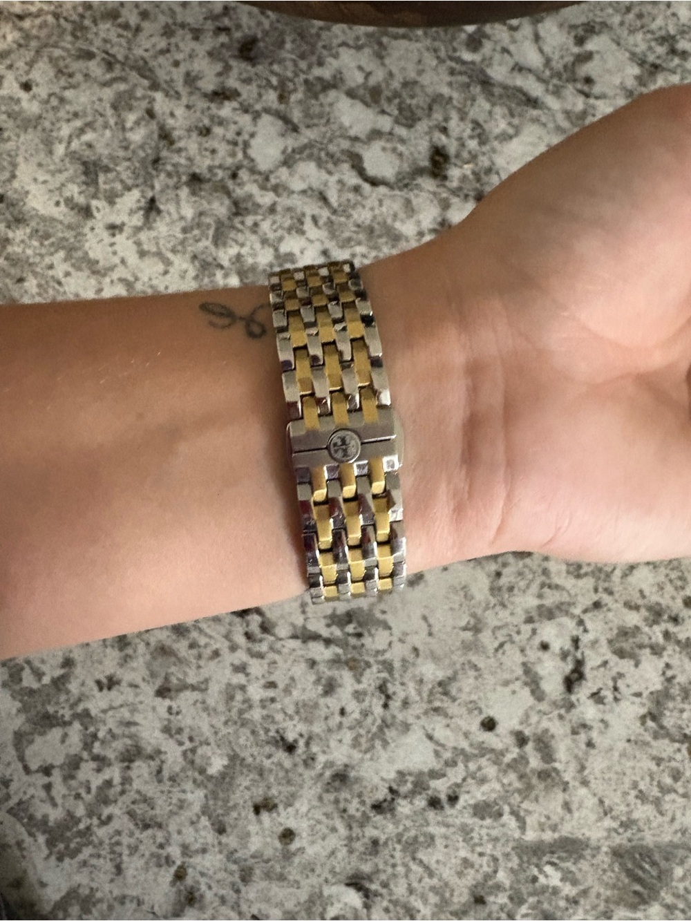 Tory Burch Two-Tone Gold and Silver Rectangular Bracelet Watch - Picture 4 of 4